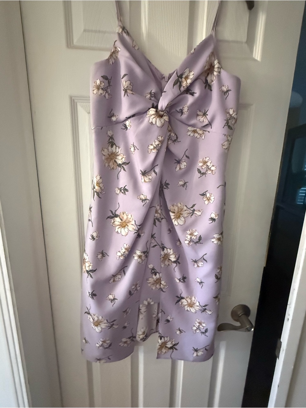 Lilac Floral High-Low Slip Dress with Twist Front
